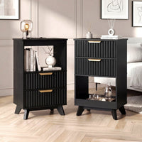 Avelia Fluted Wood Nightstand with Built-in Charging Station - Innovar