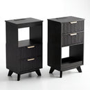 Avelia Fluted Wood Nightstand with Built-in Charging Station - Innovar