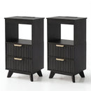 Avelia Fluted Wood Nightstand with Built-in Charging Station - Innovar