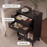 Avelia Fluted Wood Nightstand with Built-in Charging Station - Innovar