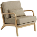 Claiks Mid-Century Modern Accent Chair, Living Room Armchair with Solid Wood Frame & Lumbar Pillow, Comfy Upholstered Lounge Chair for Bedroom, Office, Corduroy, Beige
