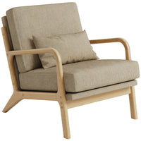 Claiks Mid-Century Modern Accent Chair, Living Room Armchair with Solid Wood Frame & Lumbar Pillow, Comfy Upholstered Lounge Chair for Bedroom, Office, Corduroy, Beige