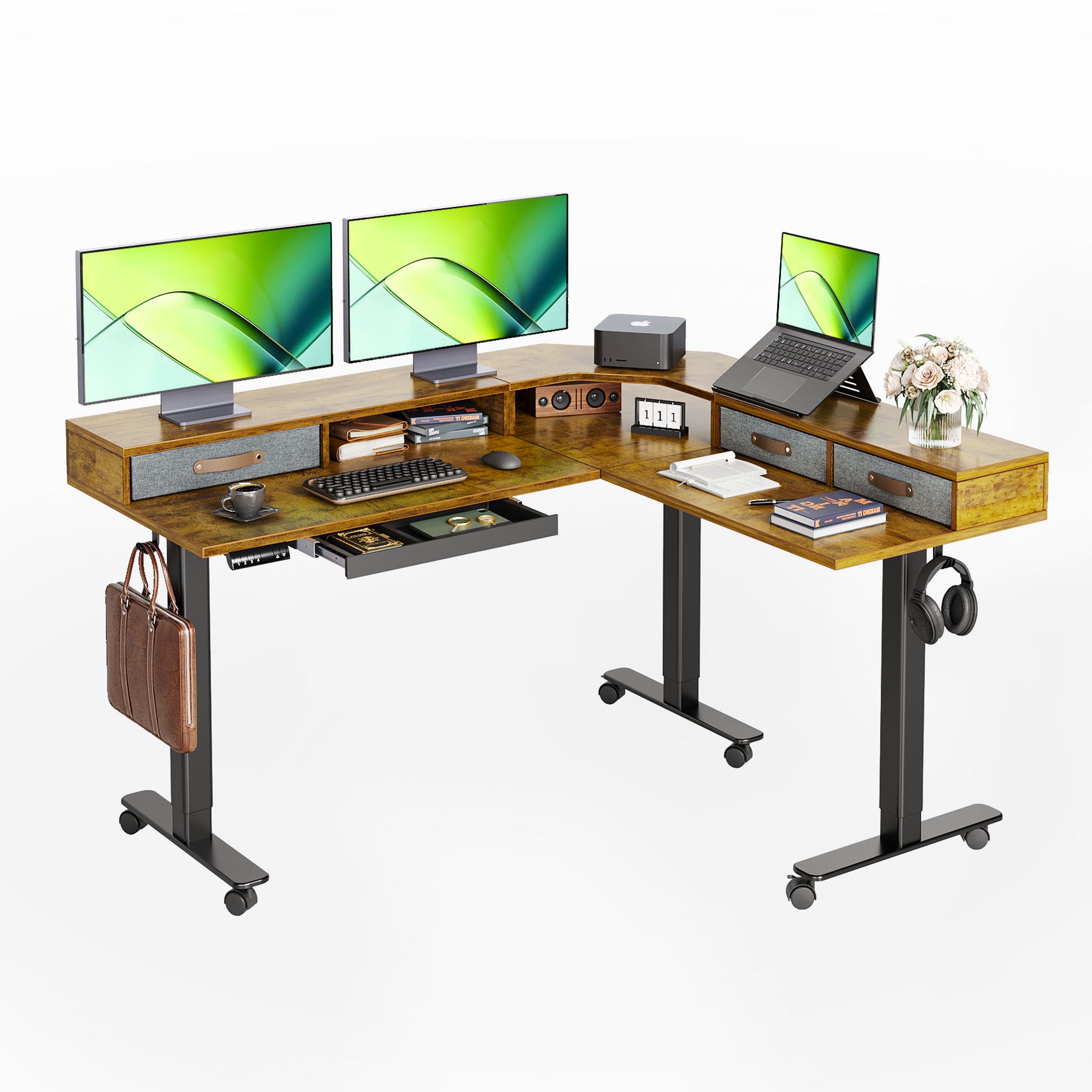 Claiks 63-Inch L-Shape Adjustable Height Standing Desk with Drawers ...