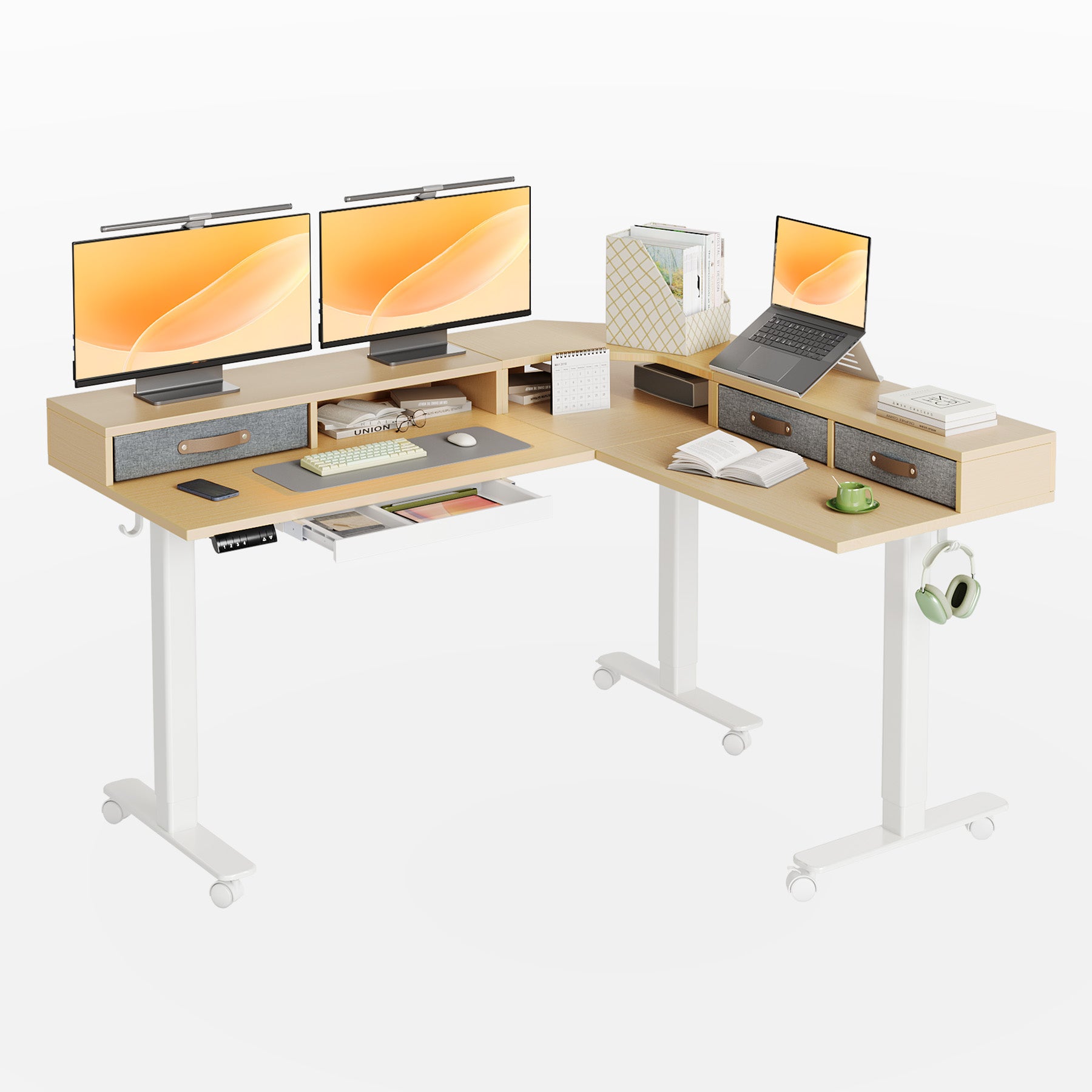 Claiks 63-Inch L-Shape Adjustable Height Standing Desk with Drawers ...