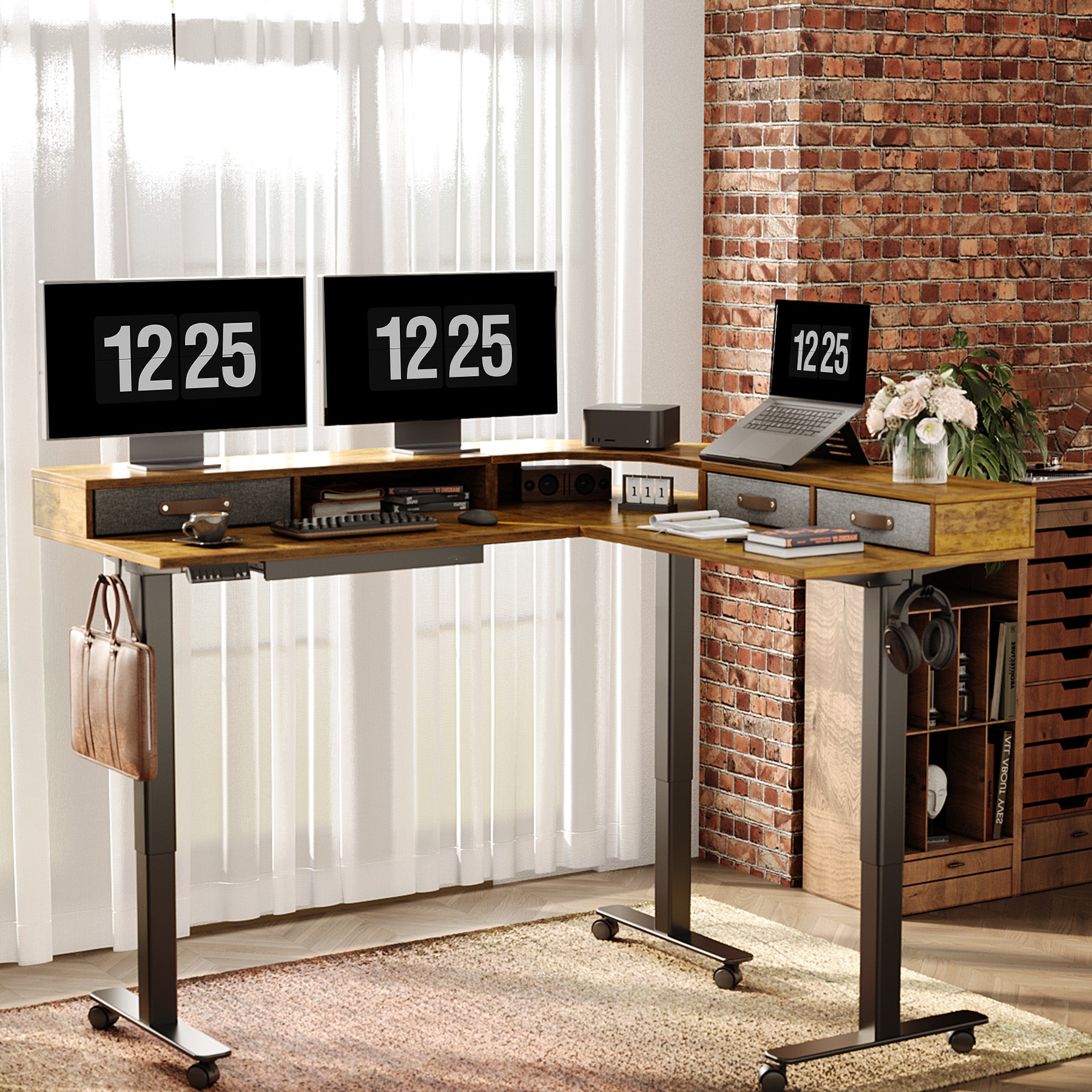 Claiks 63-Inch L-Shape Adjustable Height Standing Desk with