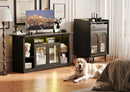 Blcak Modern TV Stand with LED Lights for 65 Inch TV, Vintage Tall TV Cabinets with Storage and Adjustable Shelves, Retor Entertainment Center with Glass Doors for Living Room and Bedroom