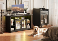 Blcak Modern TV Stand with LED Lights for 65 Inch TV, Vintage Tall TV Cabinets with Storage and Adjustable Shelves, Retor Entertainment Center with Glass Doors for Living Room and Bedroom