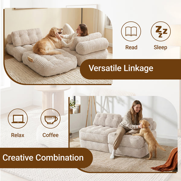 Claiks Chair Bed Single Sofa Bed with Pillow, Corduroy,  Soft corduroy fabric, ideal for guest rooms and small spaces, supportive shredded foam, folds into a comfy chair or bed