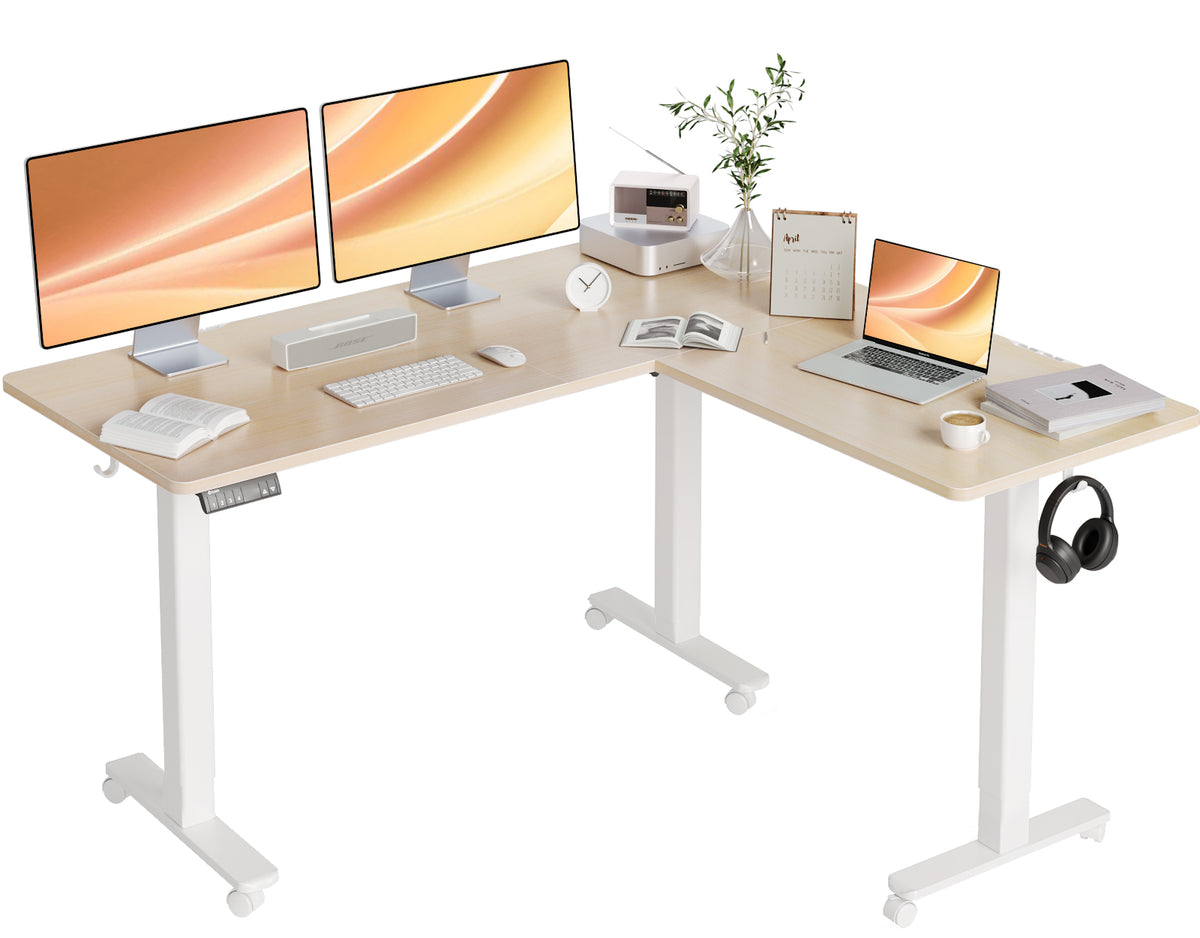 Natural 63-Inch L Shaped Corner Height Adjustable Standing Desk-E3-QW