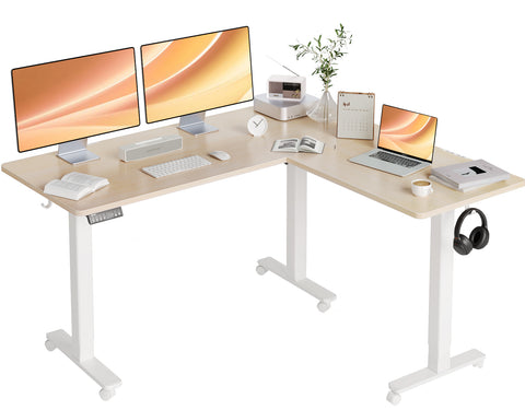 Natural 63-Inch L Shaped Corner Height Adjustable Standing Desk-E3-QW