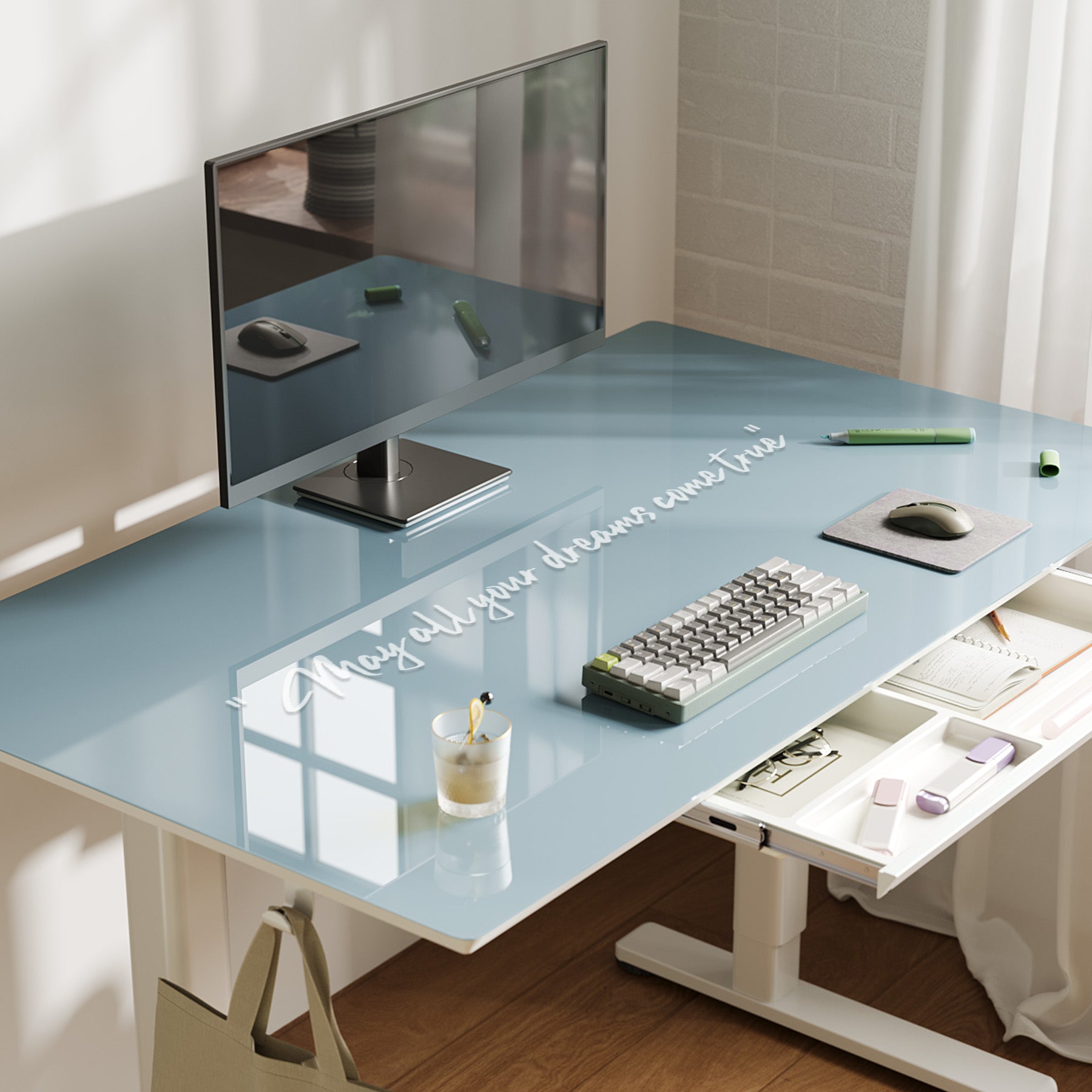 Claiks Glass Standing Desk with Drawers, Height Adjustable Home