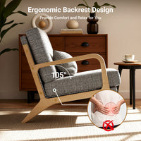 Claiks Mid-Century Modern Accent Chair, Living Room Armchair with Solid Wood Frame & Lumbar Pillow, Comfy Upholstered Lounge Chair for Bedroom, Office, Corduroy, Beige