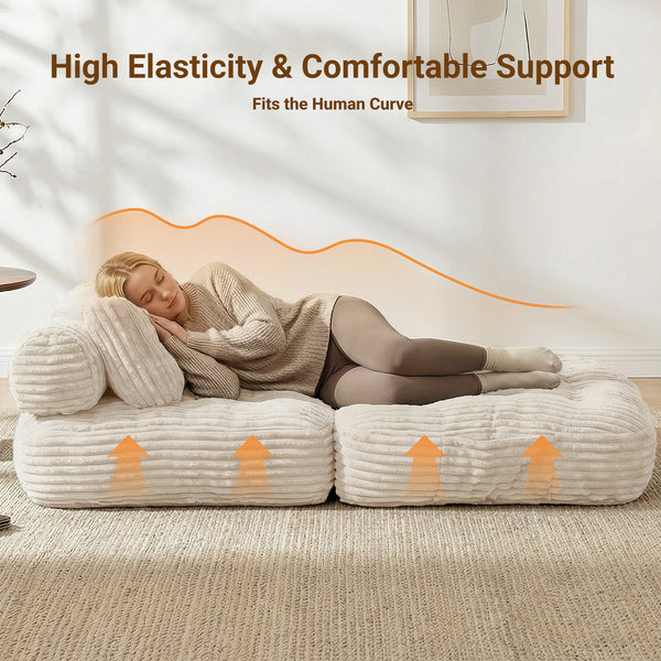 Claiks Chair Bed Single Sofa Bed with Pillow, Corduroy,  Soft corduroy fabric, ideal for guest rooms and small spaces, supportive shredded foam, folds into a comfy chair or bed