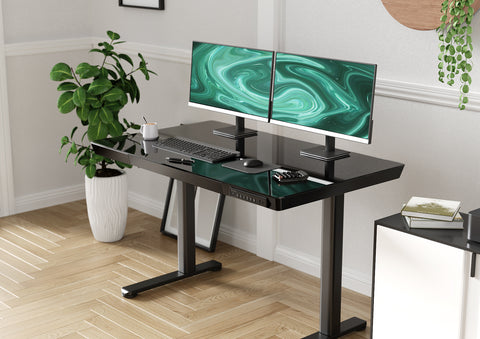 Glass Standing Desk with Drawers, Black