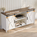 Claiks Farmhouse TV Stand for TV up to 70 inch, Modern Entertainment Center with Sliding Barn Doors and Storage Cabinets, Rustic Media TV Console Table with Adjustable Shelve for Living Room, Brown