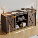 Claiks Farmhouse TV Stand for TV up to 70 inch, Modern Entertainment Center with Sliding Barn Doors and Storage Cabinets, Rustic Media TV Console Table with Adjustable Shelve for Living Room, Brown