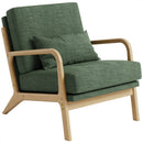 Claiks Mid-Century Modern Accent Chair, Living Room Armchair with Solid Wood Frame & Lumbar Pillow, Comfy Upholstered Lounge Chair for Bedroom, Office, Corduroy, Beige