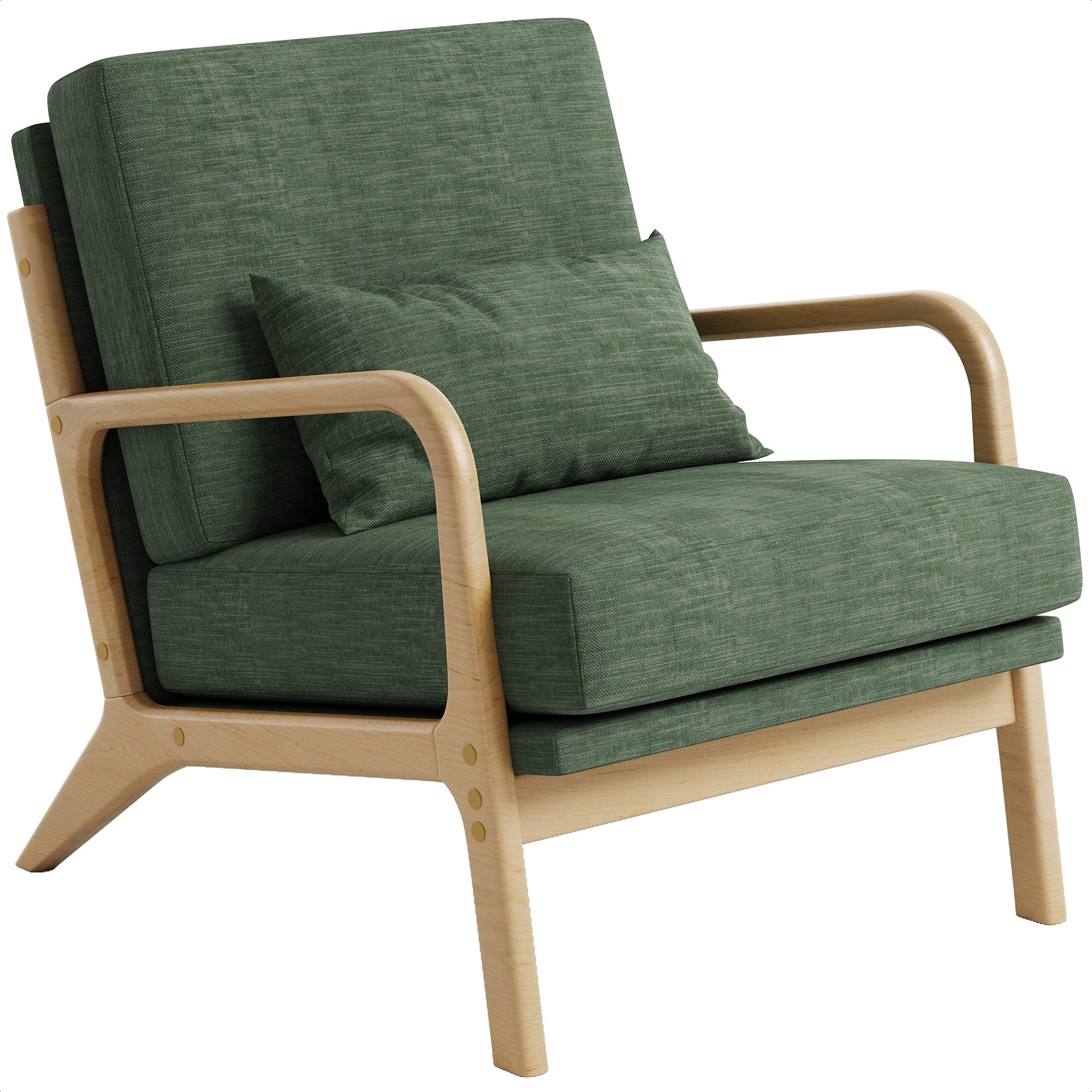 Claiks Mid-Century Modern Accent Chair, Living Room Armchair with Solid Wood Frame & Lumbar Pillow, Comfy Upholstered Lounge Chair for Bedroom, Office, Corduroy, Beige