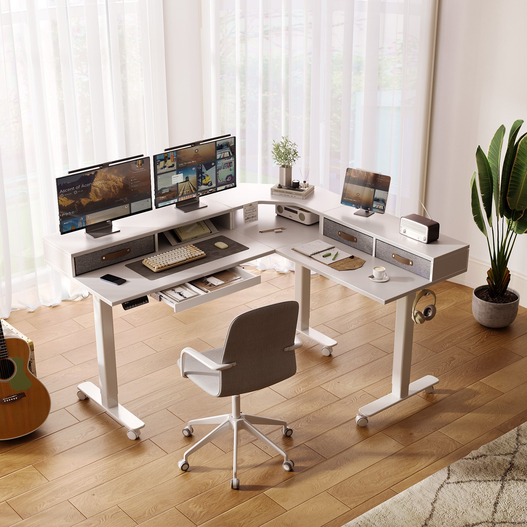 Claiks 63-Inch L-Shape Adjustable Height Standing Desk with