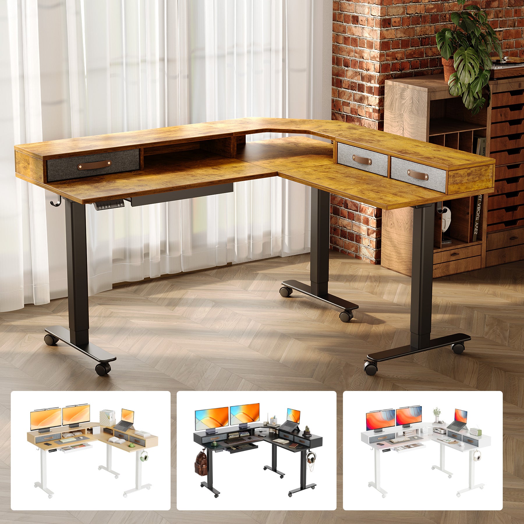 Claiks 63-Inch L-Shape Adjustable Height Standing Desk with