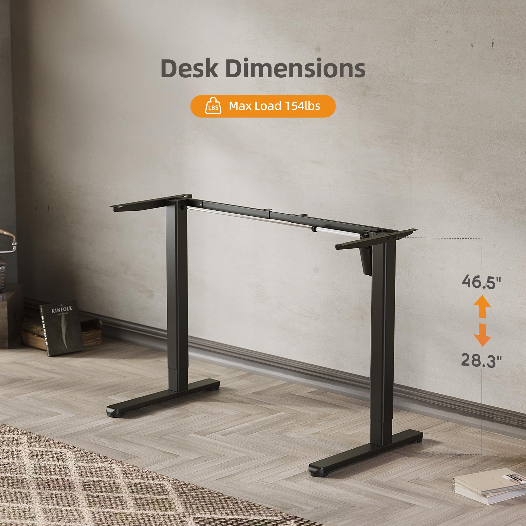 Claiks Standing Desk Frame, Electric Stand Up Desk Legs Frame Workstation Up to 63",C-Shaped Adjustable Standing Computer Desk for Home and Office, (Black Frame only)