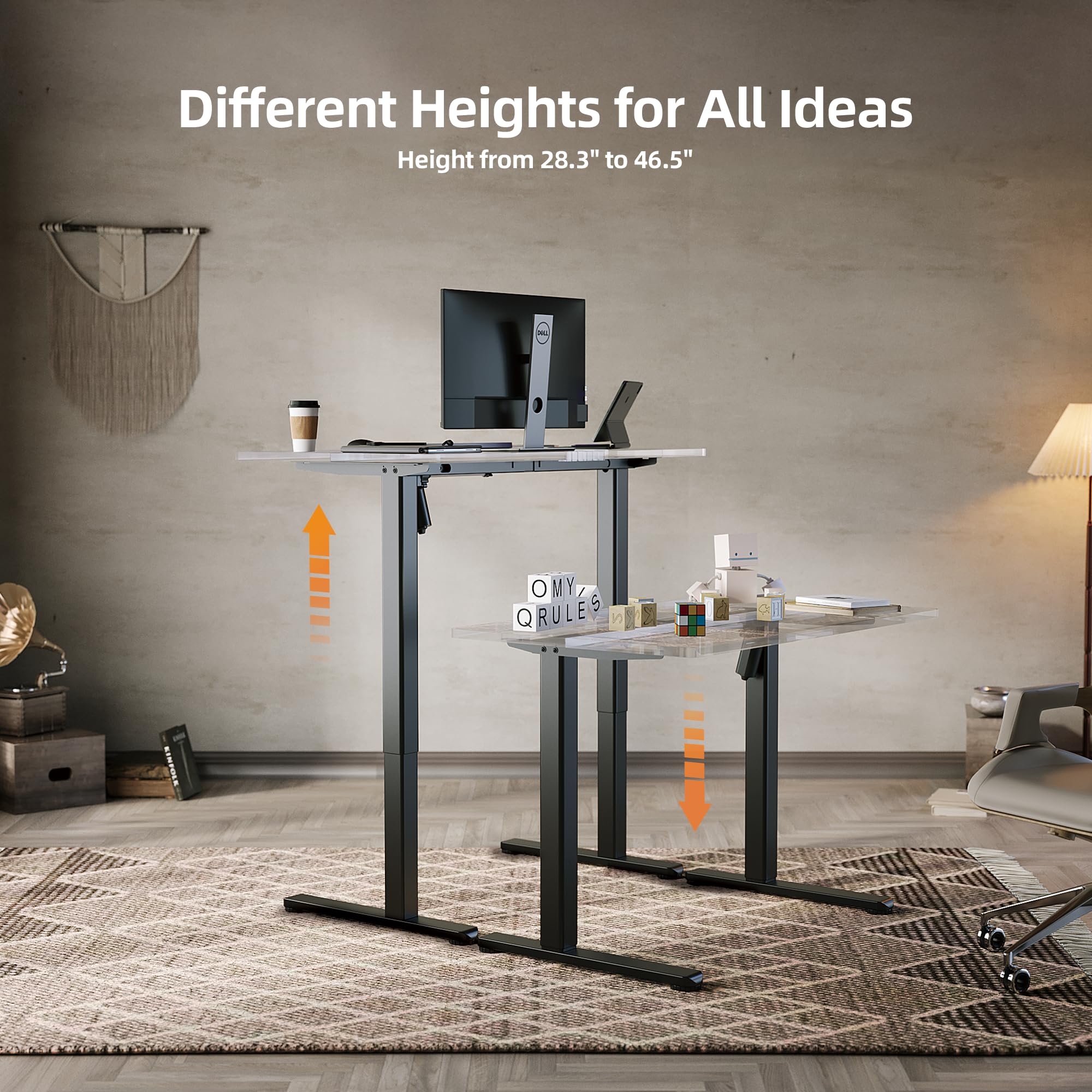 Claiks Standing Desk Frame, Electric Stand Up Desk Legs Frame Workstation Up to 63",C-Shaped Adjustable Standing Computer Desk for Home and Office, (Black Frame only)